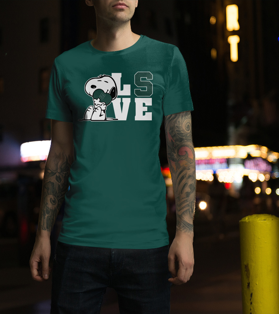 Snoopy Hugging Michigan State Spartans Heart L S V E T-Shirt