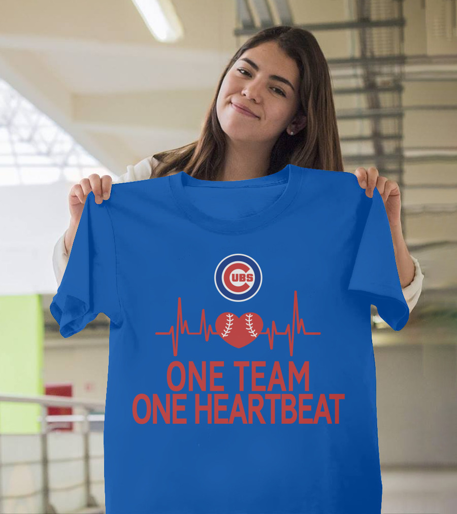 Chicago Cubs One Team One Heartbeat Baseball Heartbeat T-Shirt