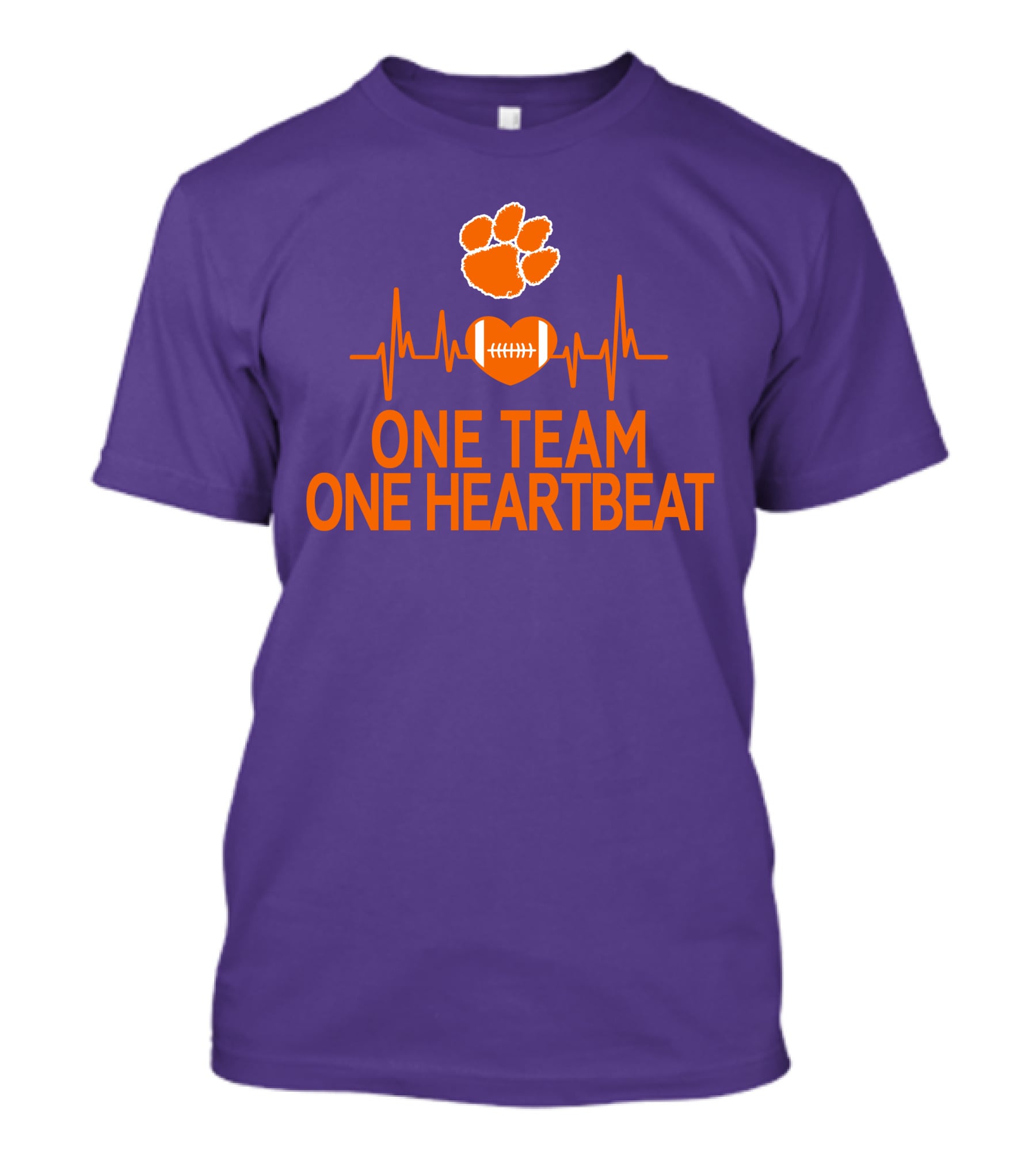 Clemson Tigers One Team One Heartbeat Football Paw Print Heartbeat T-Shirt