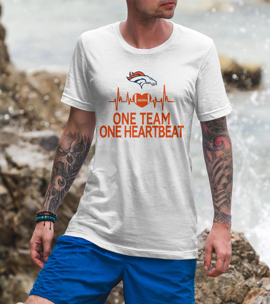 Denver Broncos One Team One Heartbeat Heartbeat Heart Football T-Shirt