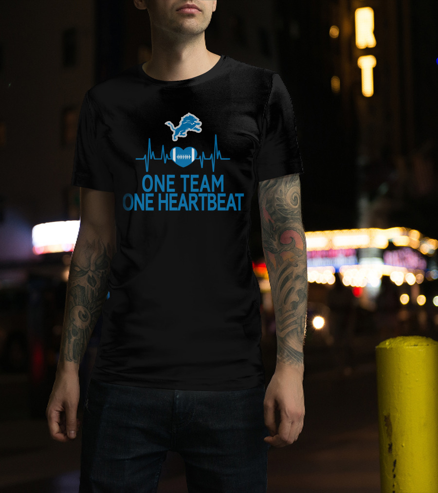 Detroit Lions One Team One Heartbeat Football Heartbeat T-Shirt
