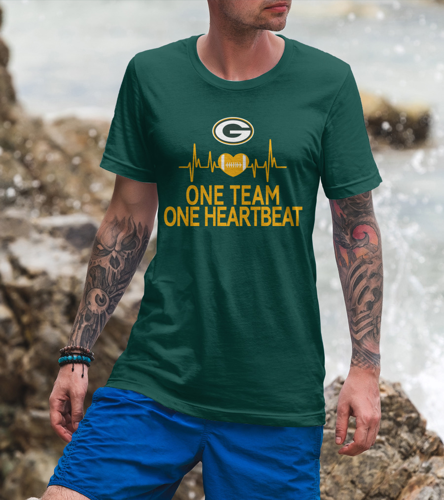 Green Bay Packers Logo Heartbeat Football One Team One Heartbeat T-Shirt
