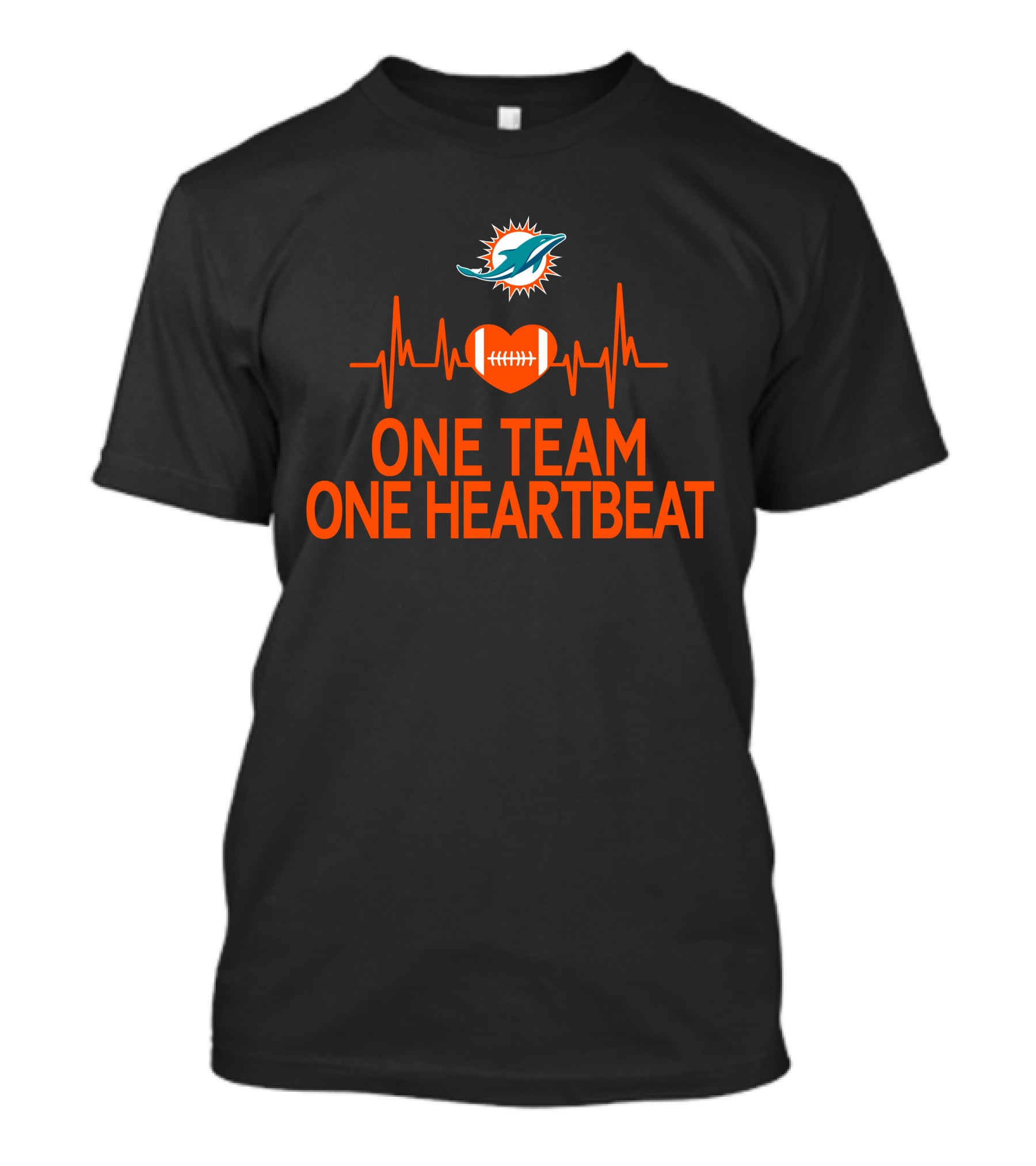 Miami Dolphins One Team One Heartbeat Football Heartbeat Line T-Shirt