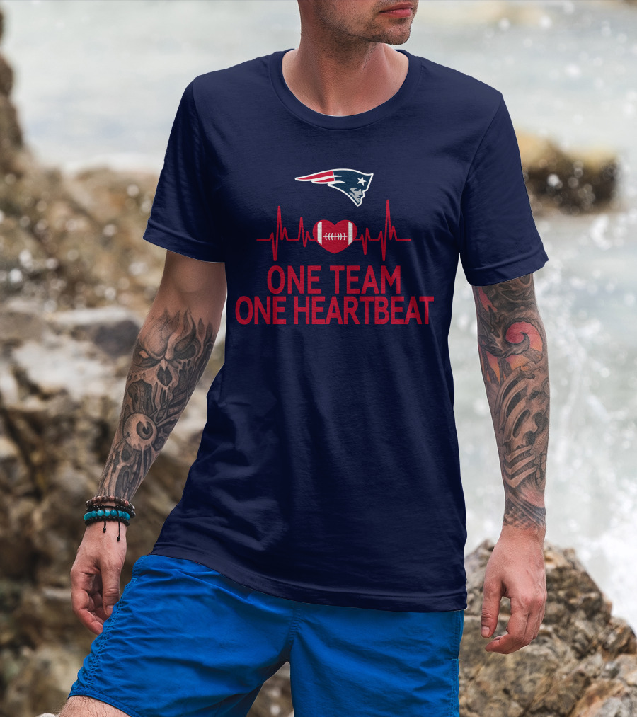 New England Patriots Logo One Team One Heartbeat Football Heartbeat Line T-Shirt