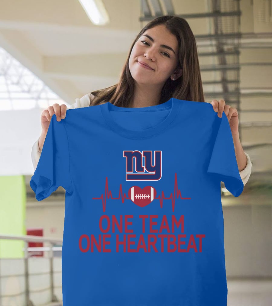 New York Giants NY One Team One Heartbeat Football Heartbeat Line T-Shirt