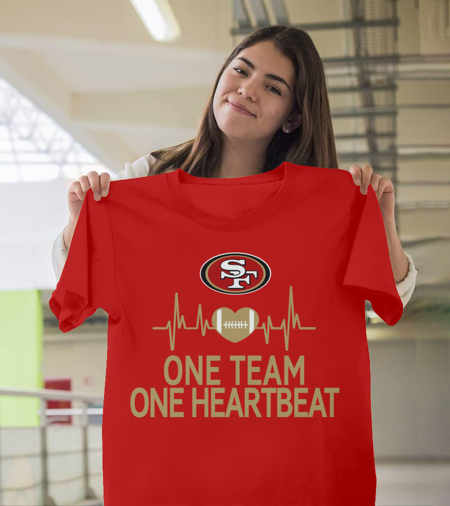 San Francisco 49ers SF Logo Heartbeat Football One Team One Heartbeat T-Shirt
