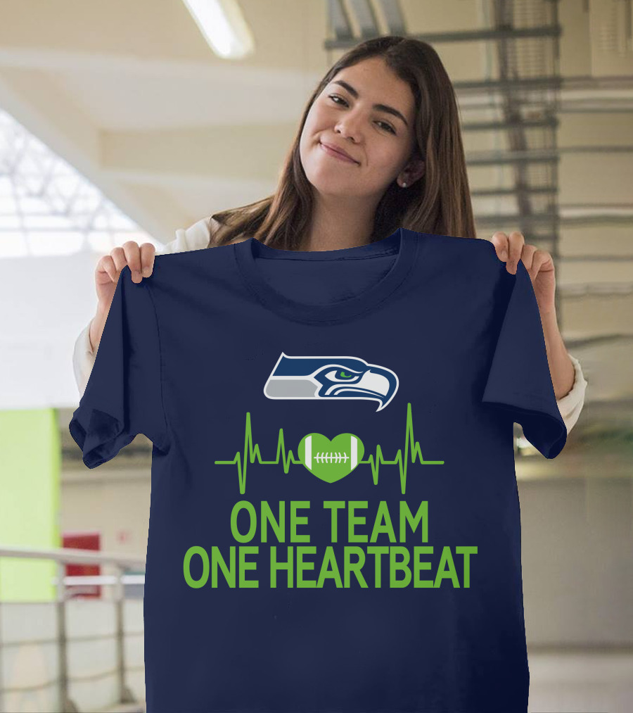 Seattle Seahawks Logo One Team One Heartbeat Football Heartbeat T-Shirt