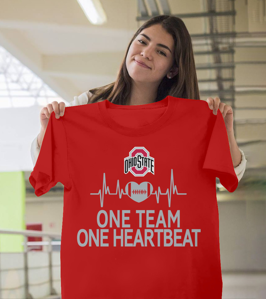 Ohio State Buckeyes Logo One Team One Heartbeat Football Heartbeat Line T-Shirt