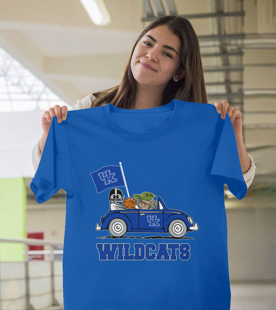 Kentucky Wildcats Darth Vader Baby Yoda Driving UK Flag Basketball Car T-Shirt
