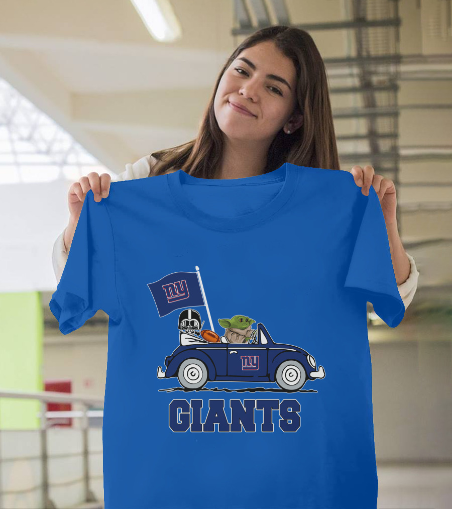 New York Giants Darth Vader Baby Yoda NY Giants Flag Car Star Wars T-Shirt