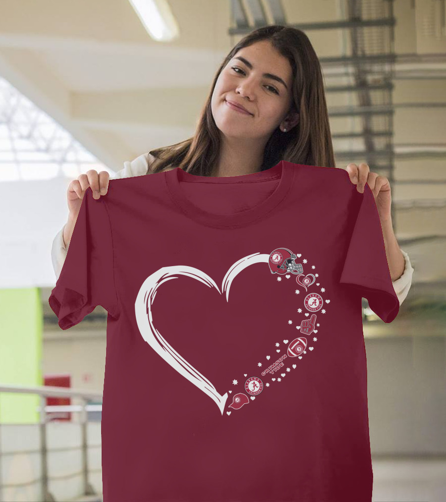 Alabama Crimson Tide Heart Design #1 Fan T-Shirt