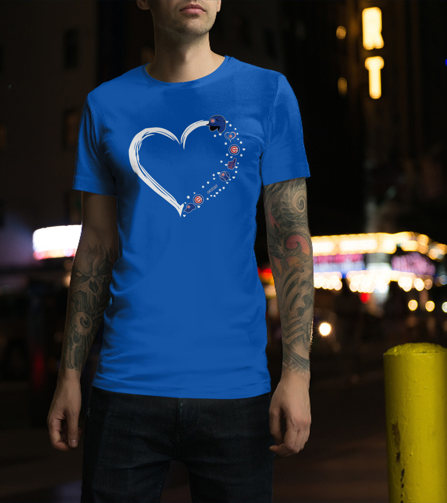 Chicago Cubs Heart Design With Helmets T-Shirt