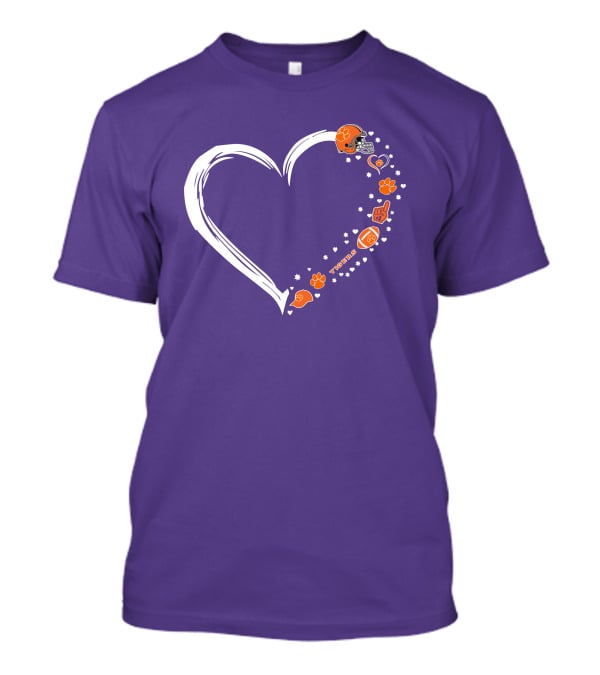 Clemson Tigers Heart Helmet Paws Football Fan Love T-Shirt