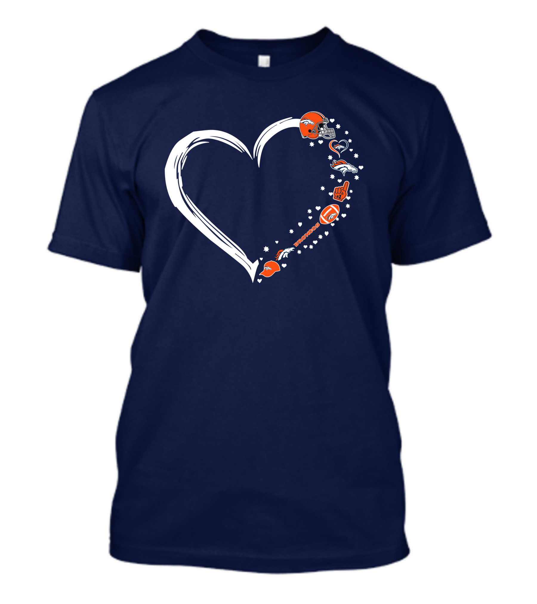 Heart-Shaped Denver Broncos Fan Love Icons And Helmet T-Shirt