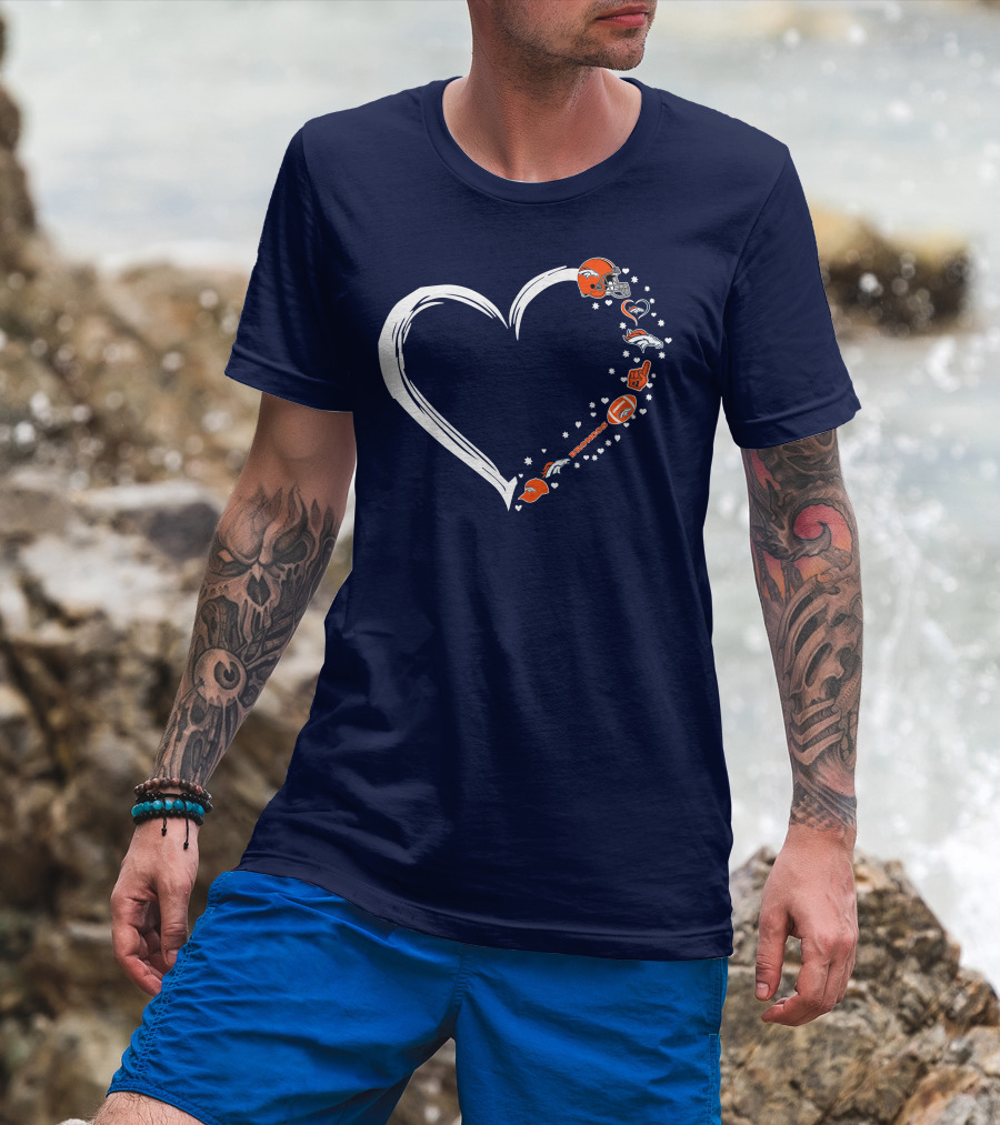 Heart-Shaped Denver Broncos Fan Love Icons And Helmet T-Shirt