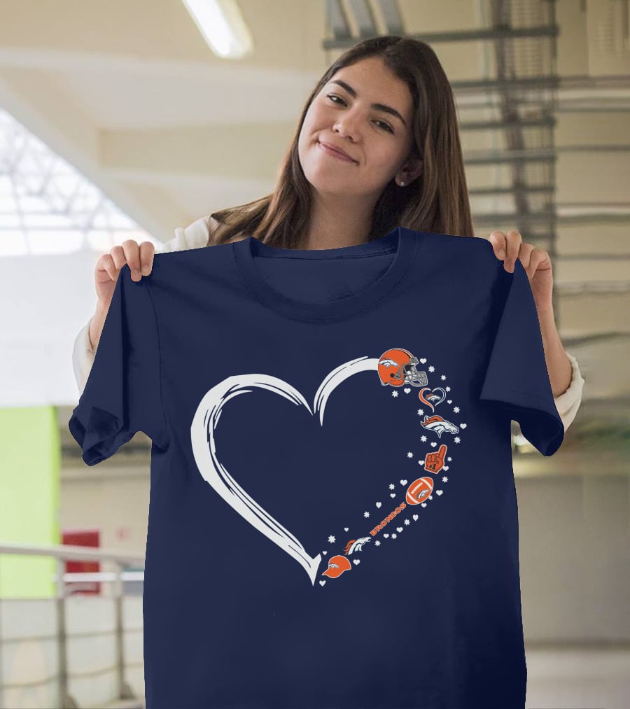 Heart-Shaped Denver Broncos Fan Love Icons And Helmet T-Shirt