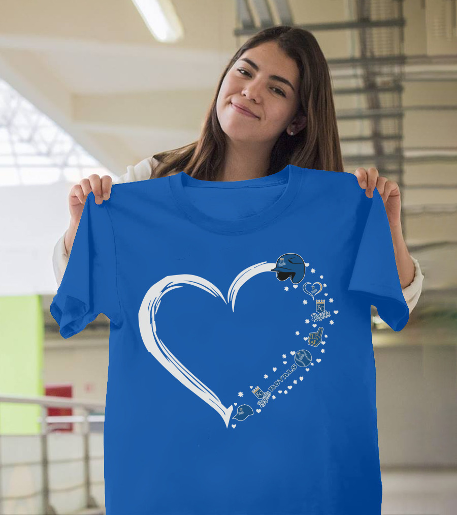 Kansas City Royals Heart Logo Fan Stars And Helmets T-Shirt