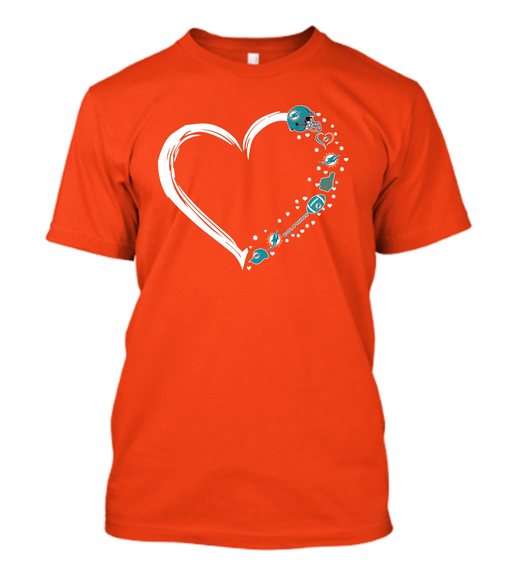 Miami Dolphins Heart Design With Helmets T-Shirt