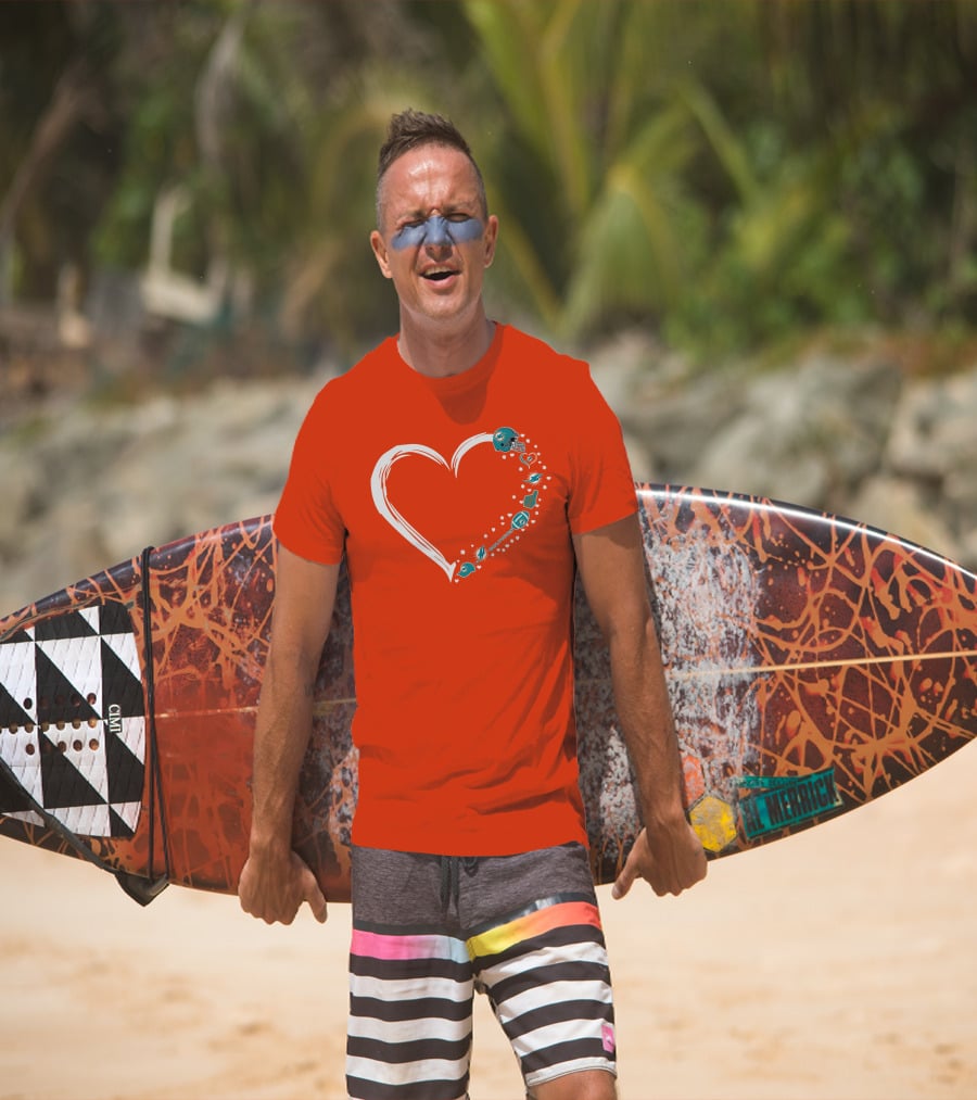 Miami Dolphins Heart Design With Helmets T-Shirt