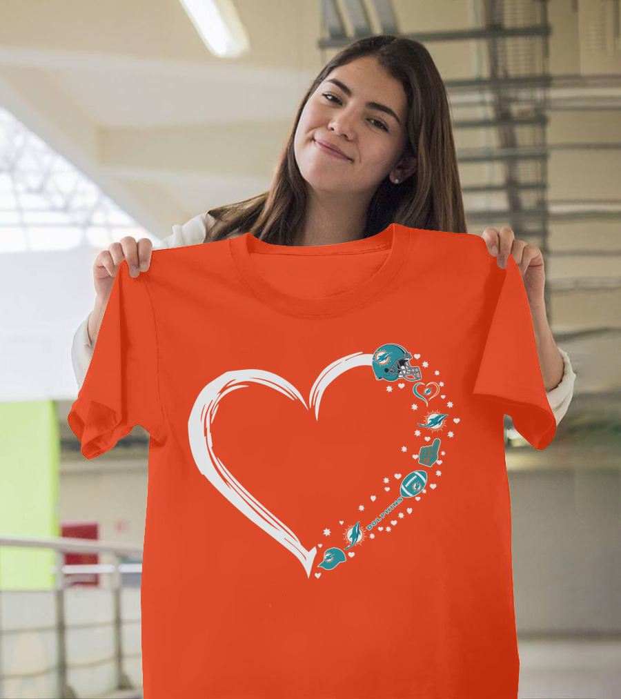 Miami Dolphins Heart Design with Helmets T-Shirt