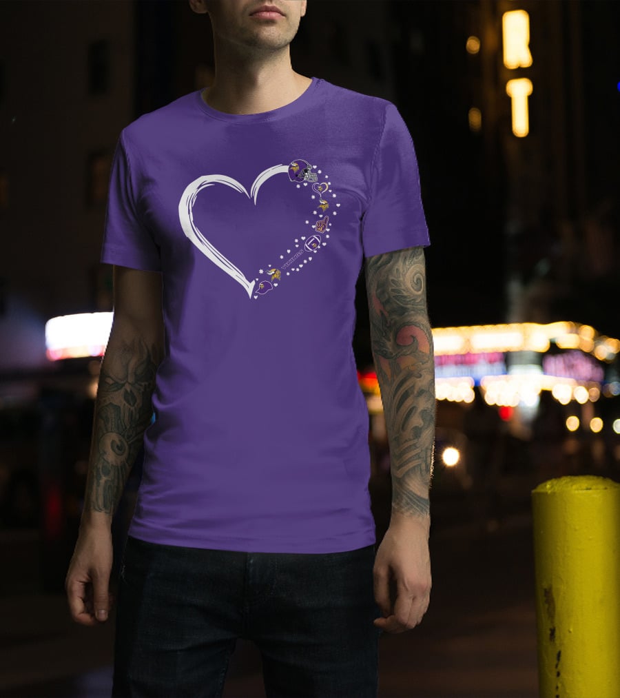 Minnesota Vikings Heart Shaped #1 Fan Helmet And Stars T-Shirt