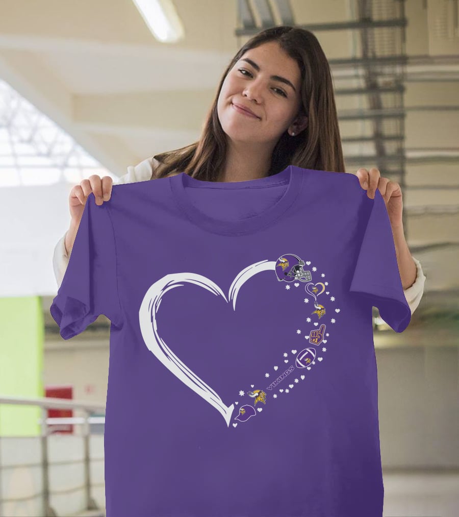 Minnesota Vikings Heart Shaped #1 Fan Helmet And Stars T-Shirt