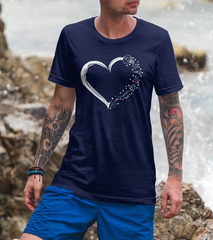 New England Patriots Heart-Shaped Fan Symbols And Stars T-Shirt