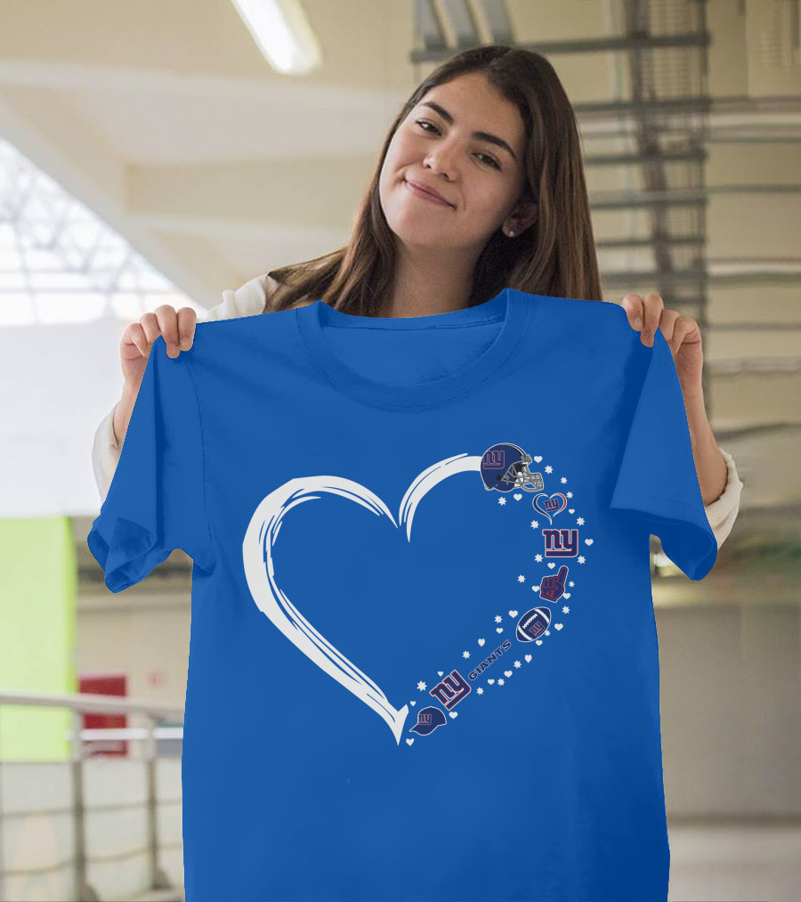 New York Giants Fan Heart Design with Logos and Symbols T-Shirt