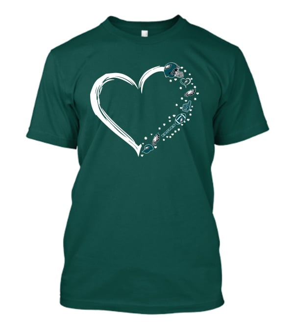 Philadelphia Eagles Heart Design With Logo And Helmet Elements T-Shirt