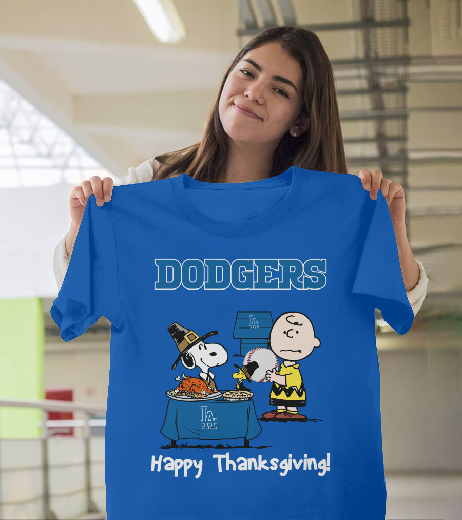 Dodgers Snoopy Charlie Brown Happy Thanksgiving Baseball LA T-Shirt