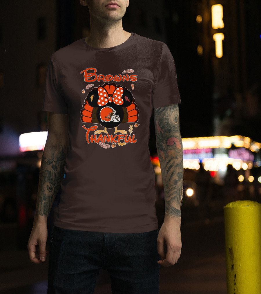 Browns Thankful Minnie Thanksgiving Football Turkey T-Shirt
