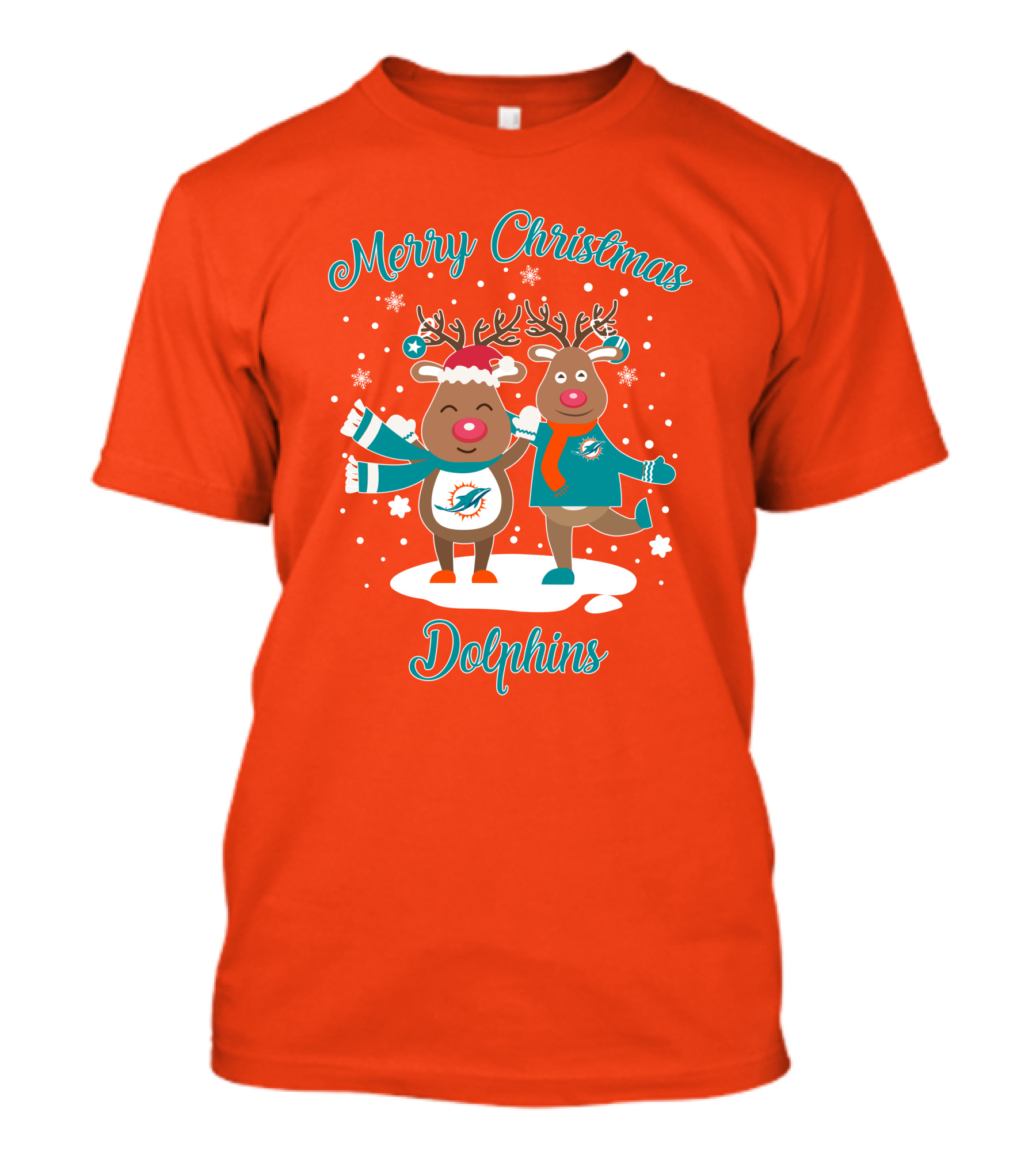 Merry Christmas Dolphins Reindeer Snowflakes T-Shirt