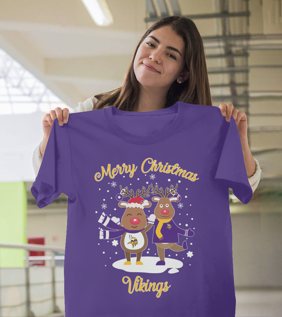 Merry Christmas Minnesota Vikings Reindeer Duo T-Shirt
