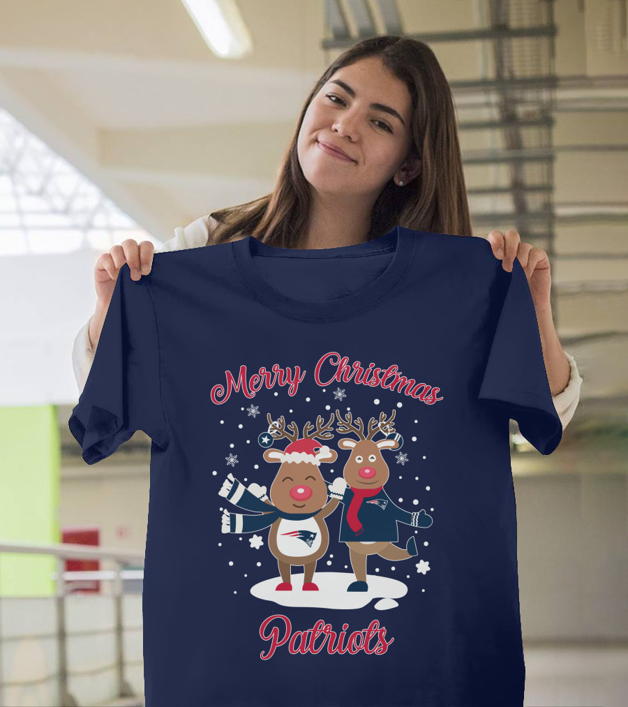 Merry Christmas Patriots Reindeer Snowflakes Holiday T-Shirt