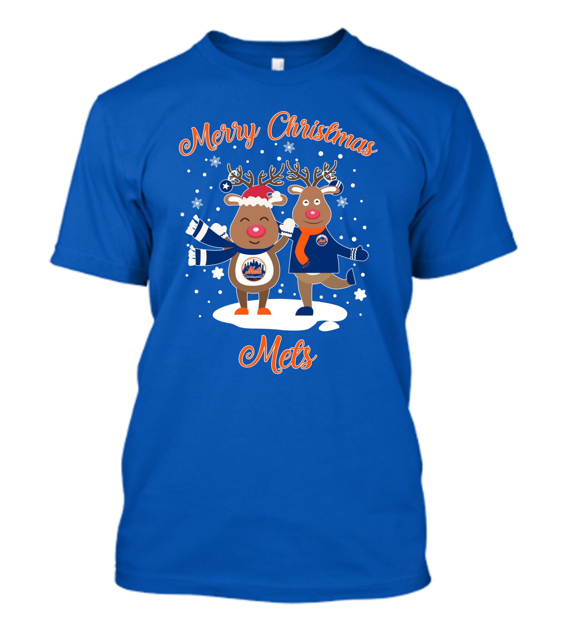 Merry Christmas Mets Reindeer Snowflakes Fun T-Shirt
