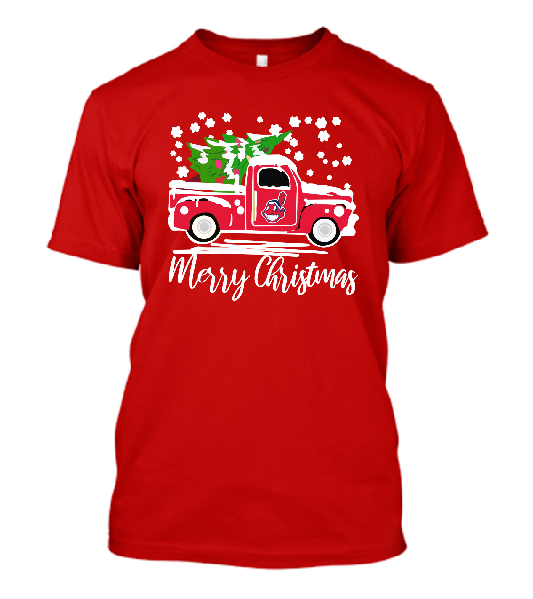 Merry Christmas Cleveland Indians Vintage Car With Tree T-Shirt