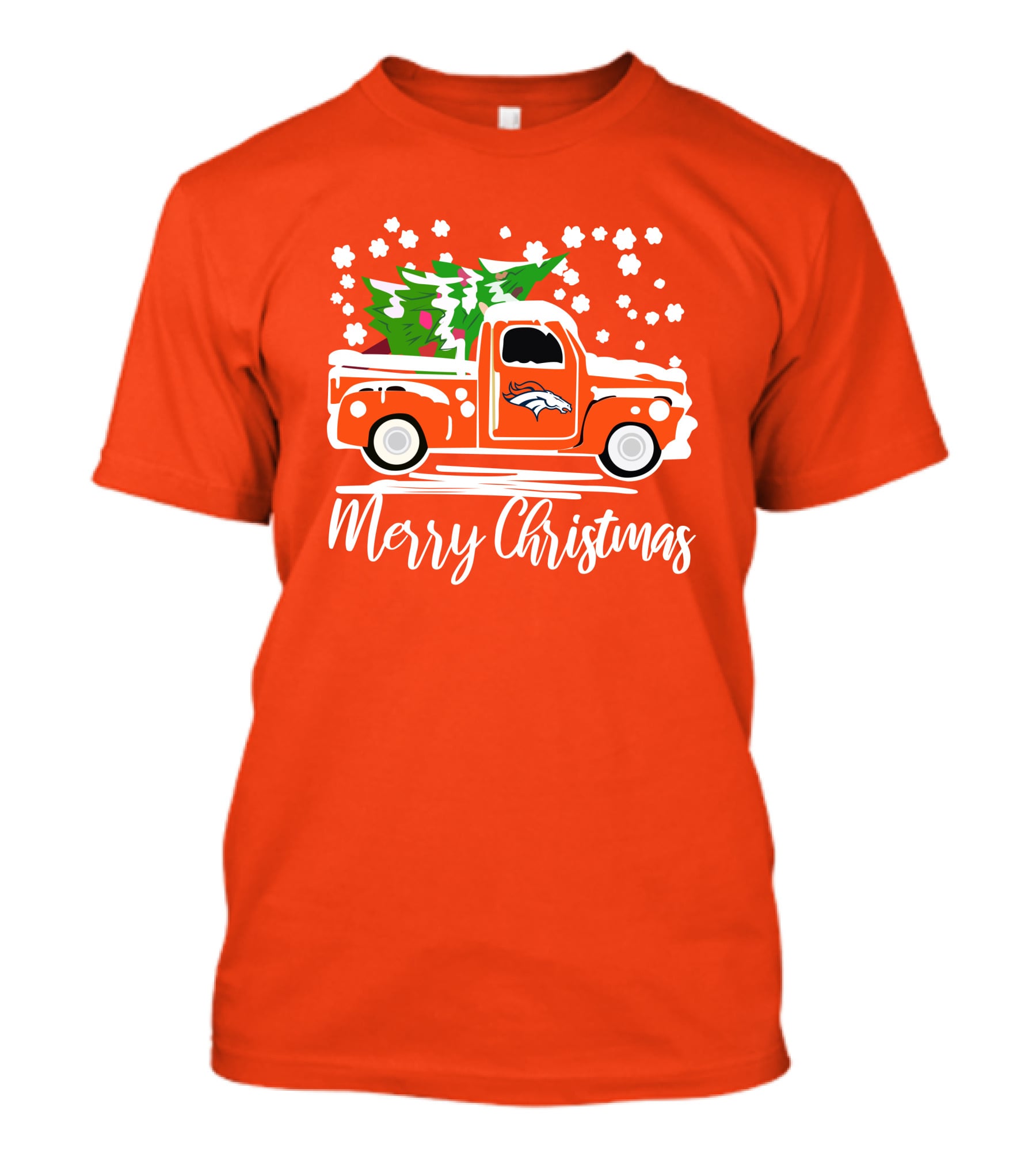 Denver Broncos Vintage Truck Merry Christmas Snowflakes T-Shirt