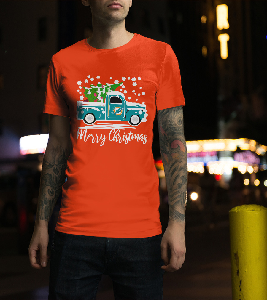 Miami Dolphins Vintage Truck Merry Christmas T-Shirt