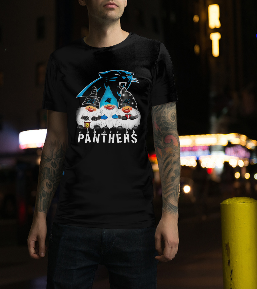 Panthers Christmas Gnomes Carolina Panthers Merry Christmas Happy Holidays T-Shirt