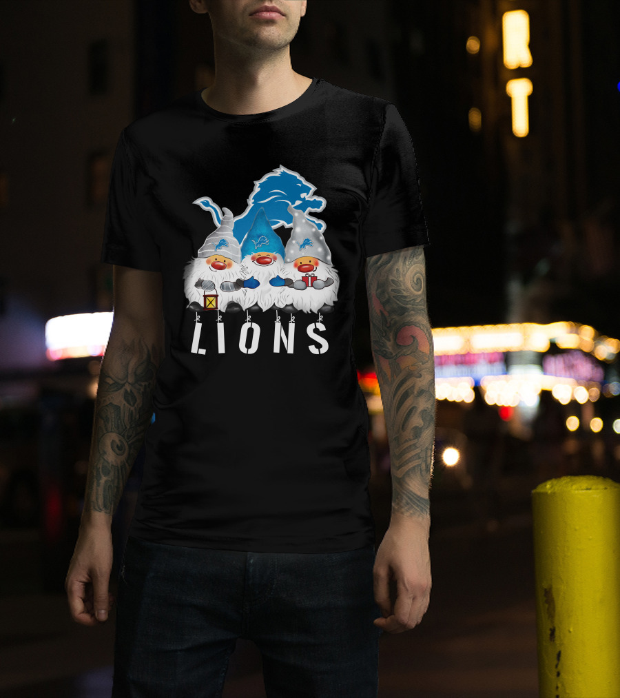 Detroit Lions Merry Christmas Happy Holidays Gnomes T-Shirt