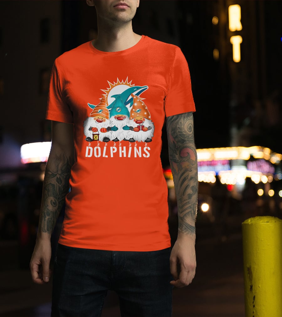 Miami Dolphins Merry Christmas Happy Holidays Gnomes T-Shirt