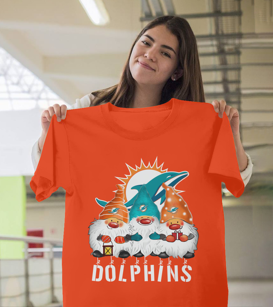 Miami Dolphins Merry Christmas Happy Holidays Gnomes T-Shirt