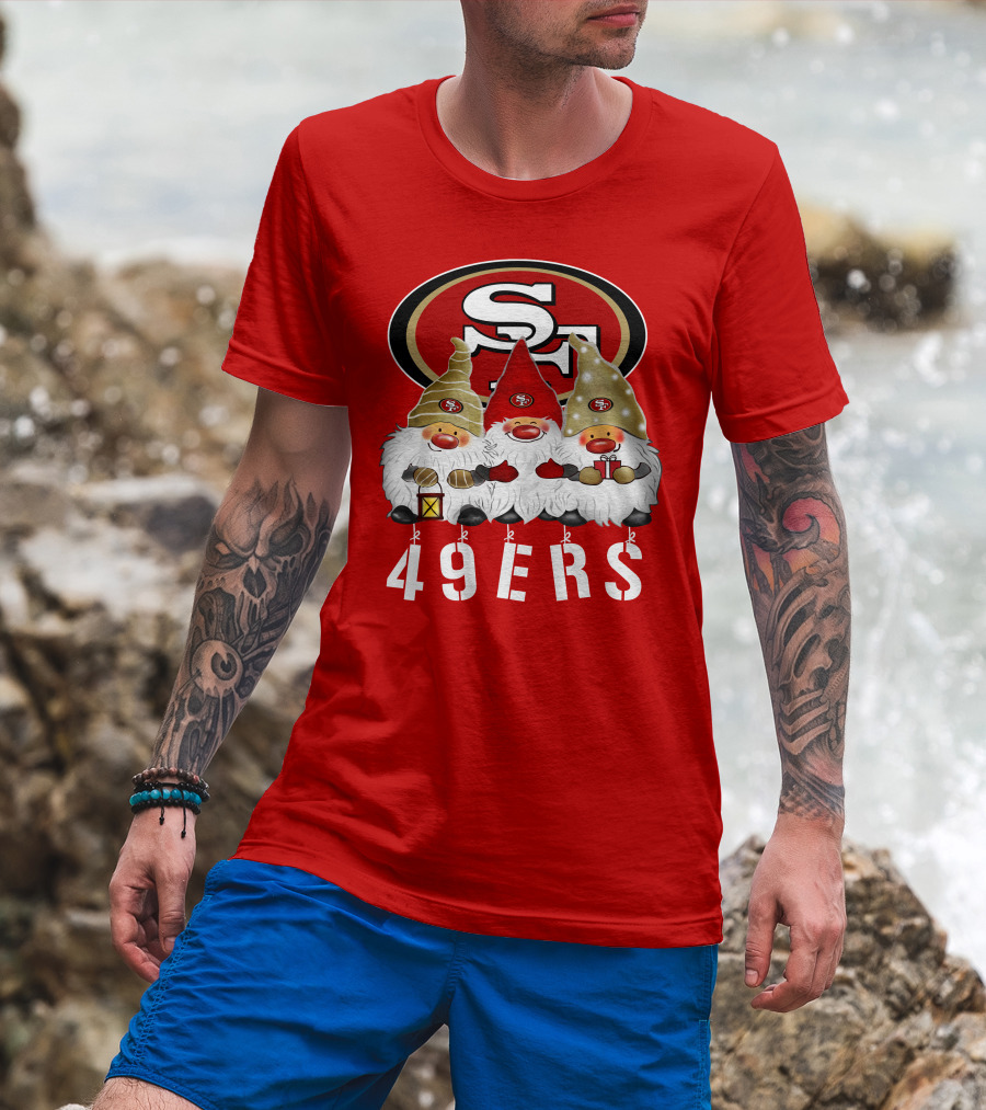San Francisco 49ers Merry Christmas Happy Holidays Gnomes 49ers T-Shirt