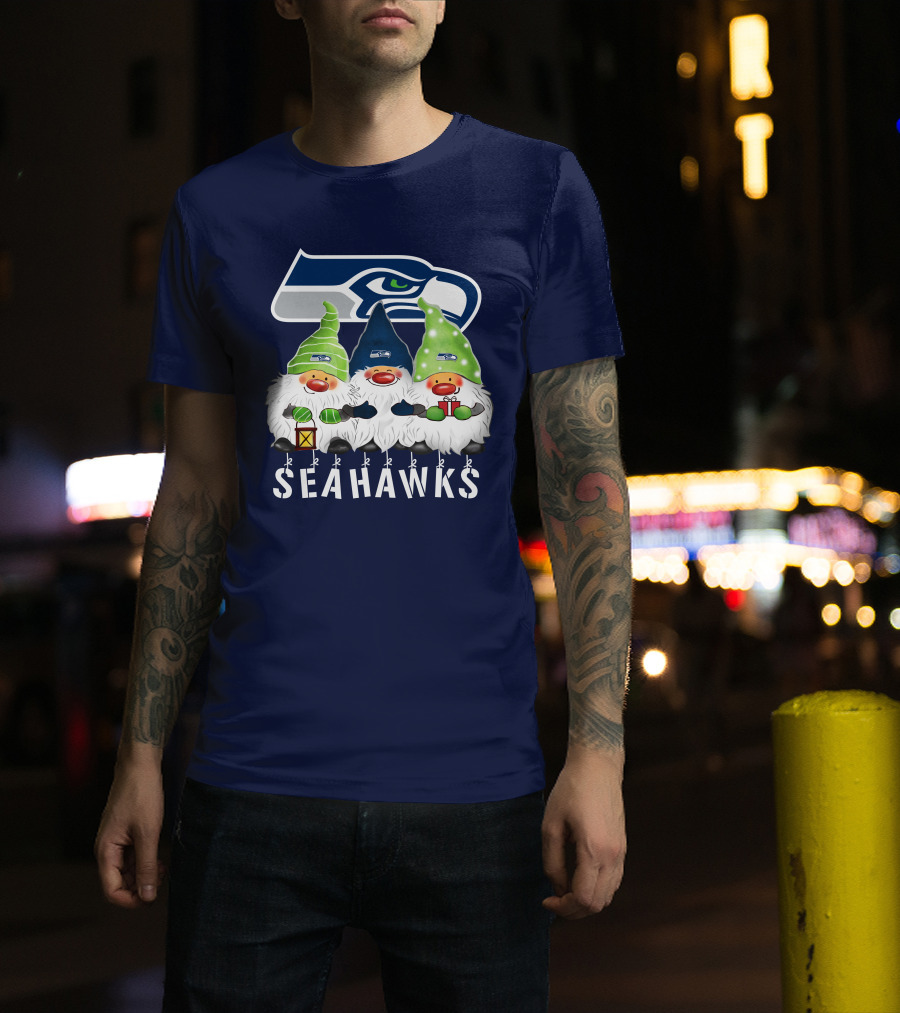 Seattle Seahawks Merry Christmas Happy Holidays Gnomes T-Shirt