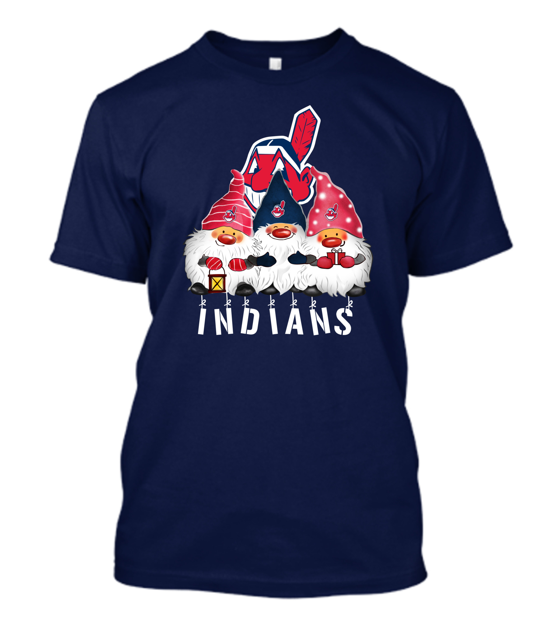 Cleveland Indians Merry Christmas Happy Holidays Gnomes Chief Wahoo T-Shirt
