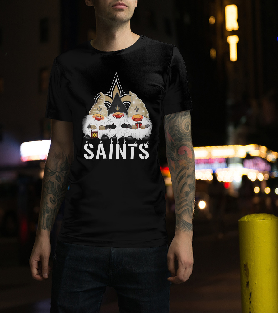 New Orleans Saints Merry Christmas Happy Holidays Gnomes Fleur-de-lis T-Shirt