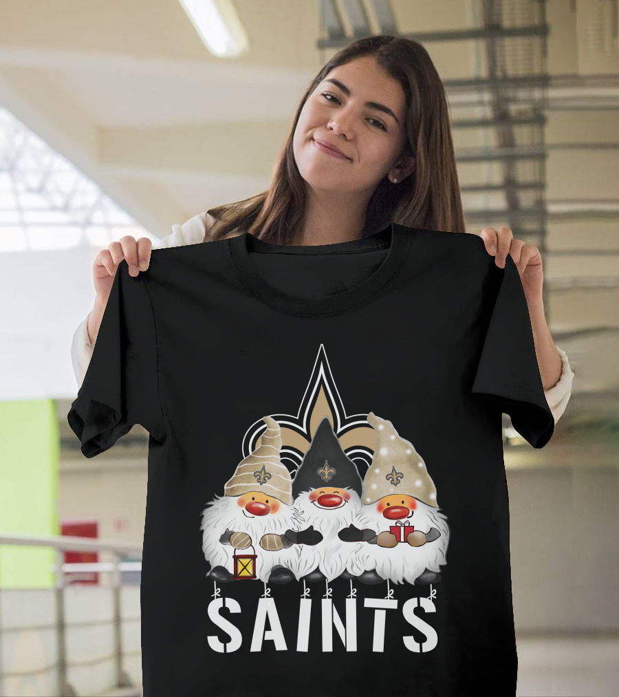New Orleans Saints Merry Christmas Happy Holidays Gnomes Fleur-de-lis T-Shirt