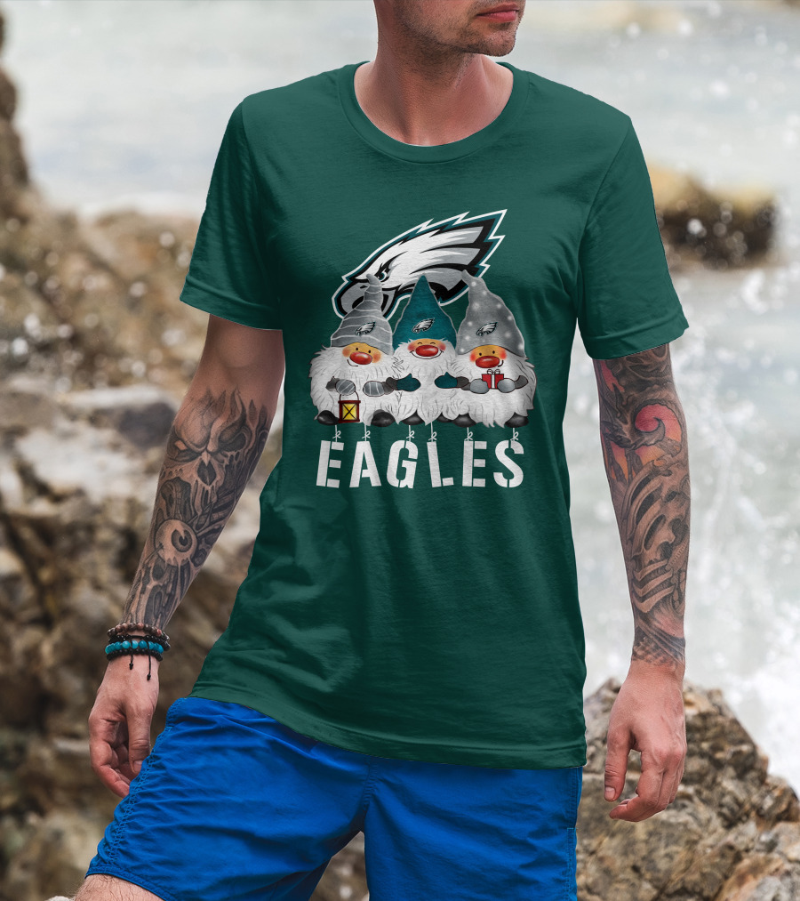 Philadelphia Eagles Christmas Gnomes Happy Holidays T-Shirt