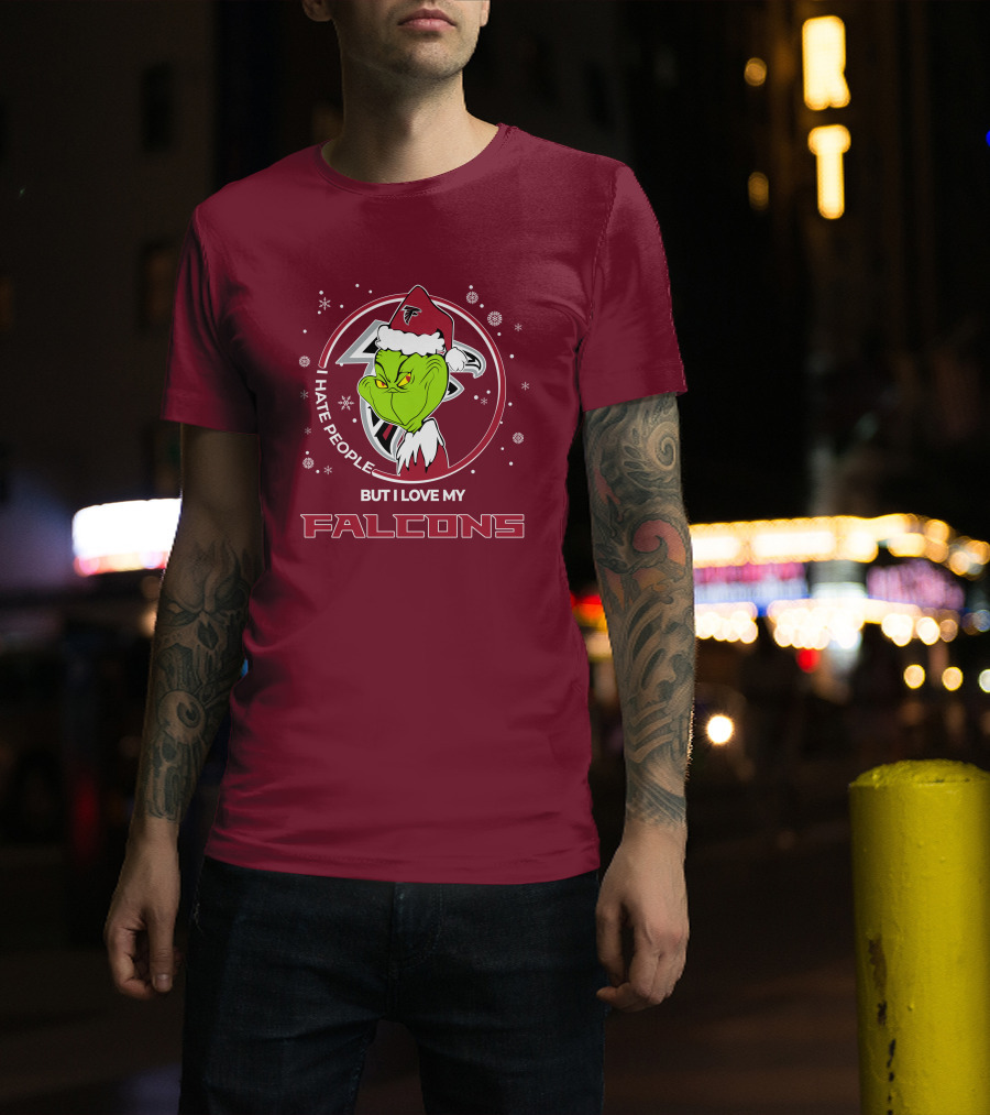 Christmas Grinch Santa I Hate People But I Love My Falcons T-Shirt