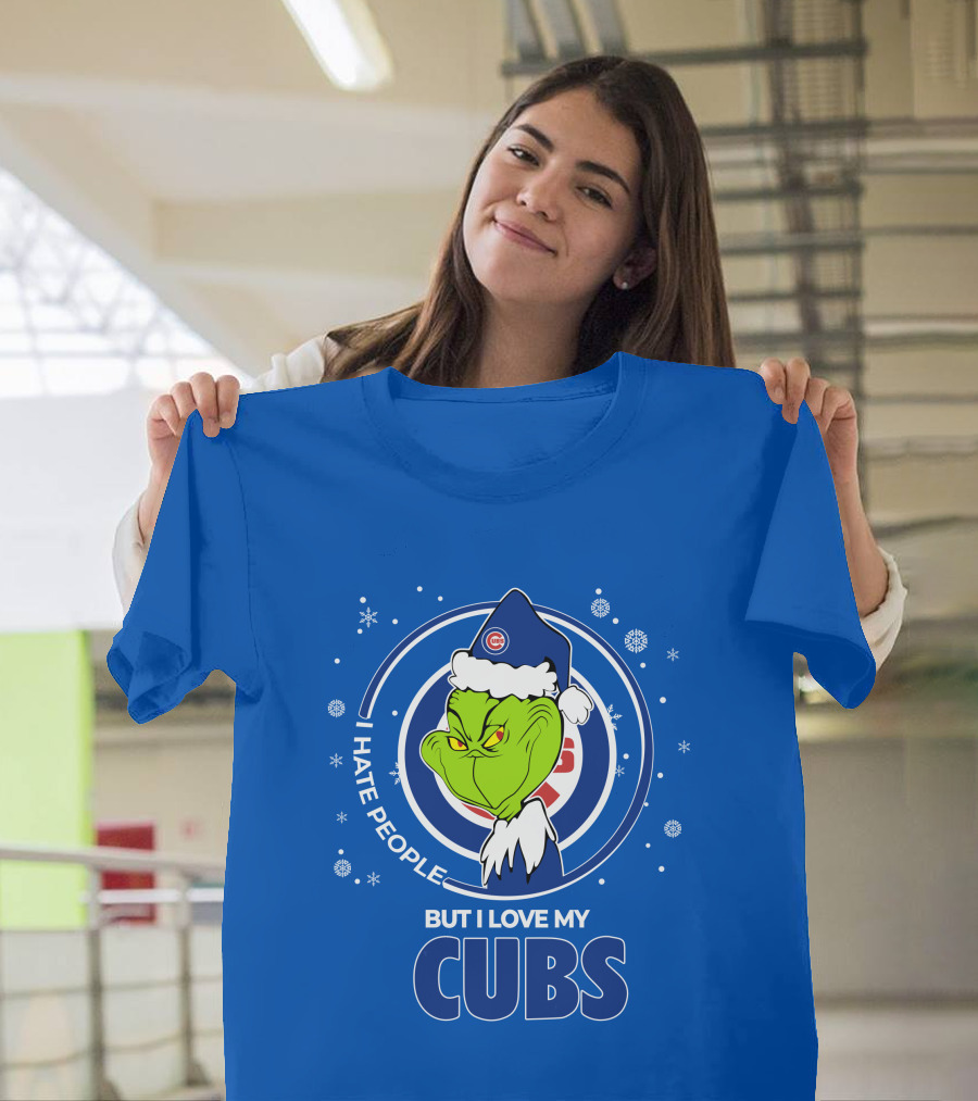 Grinch Christmas Santa I Hate People But I Love My Cubs T-Shirt